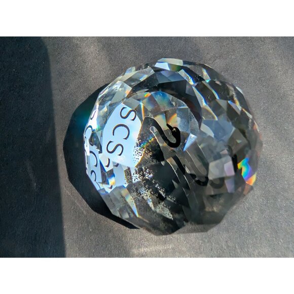 Swarovski SCS Faceted Crystal Paperweight With Swan Logo - Picture 2 of 6